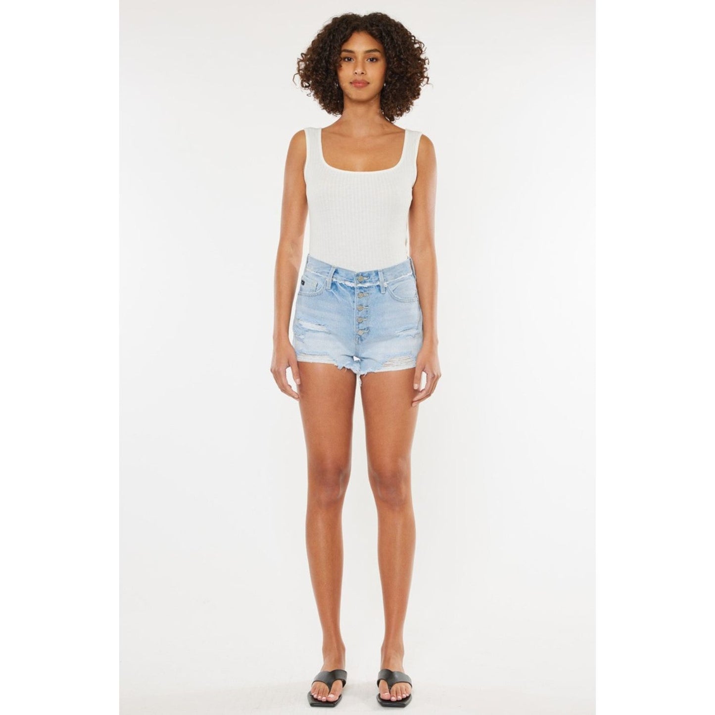 Kancan Distressed Button Fly Denim Shorts