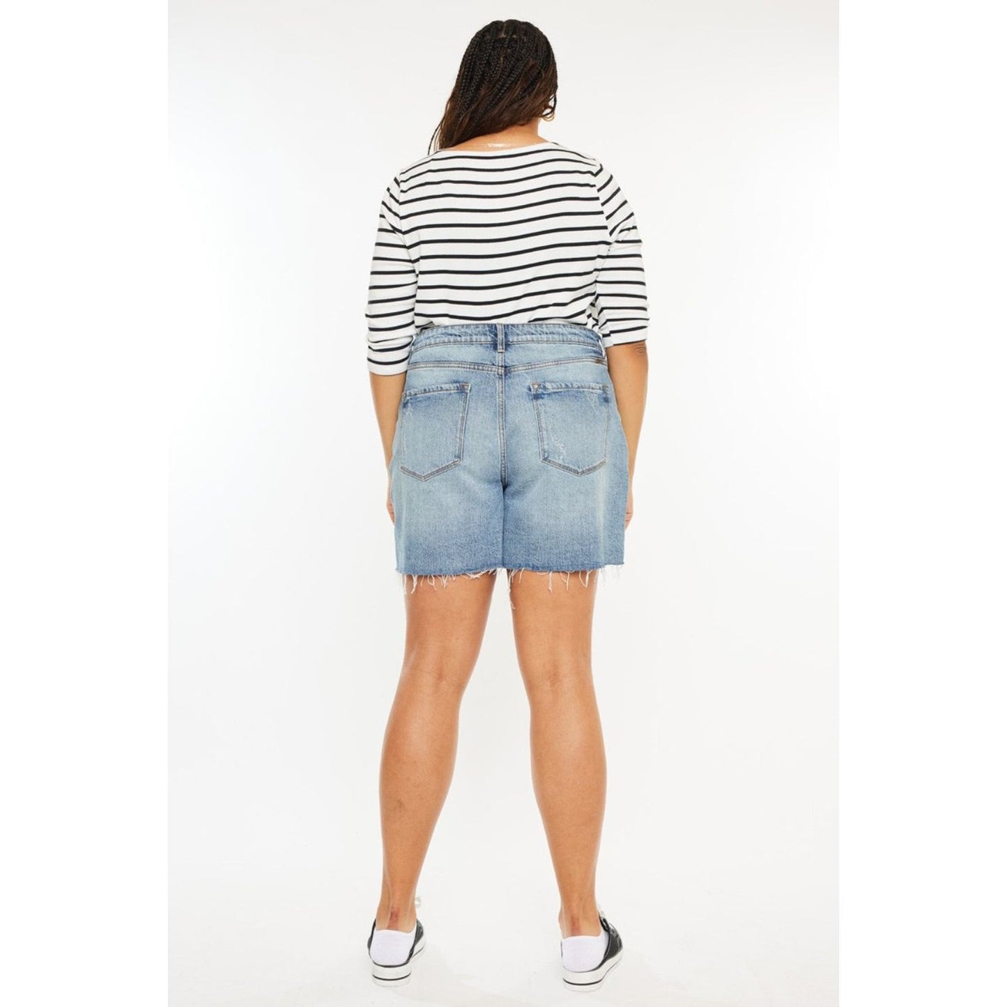 Kancan Full Size Raw Hem High Waist Denim Shorts