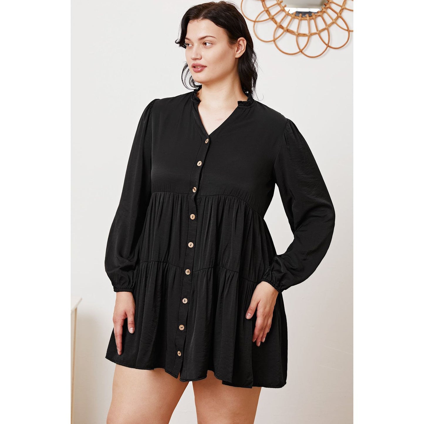 Ruffled Button Up Long Sleeve Tiered Shirt