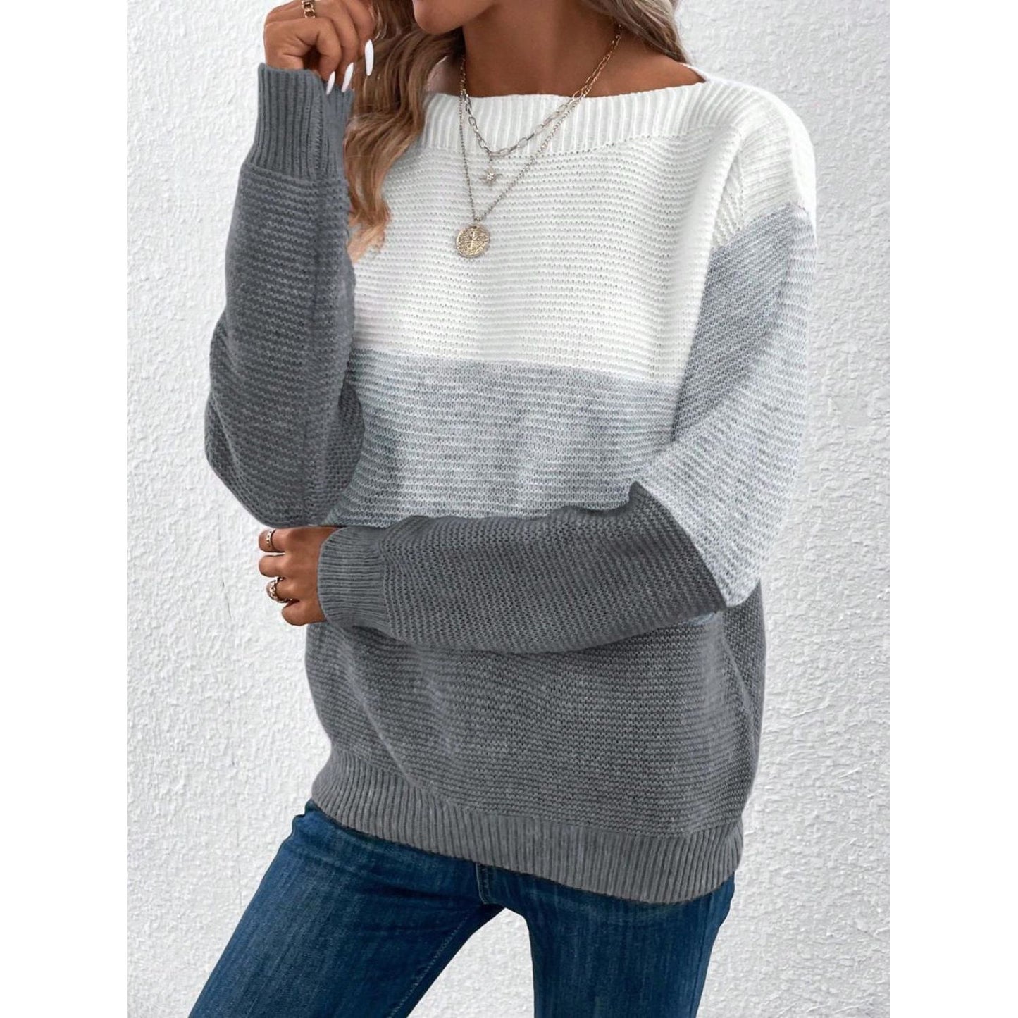 Color Block Boat Neck Sweater