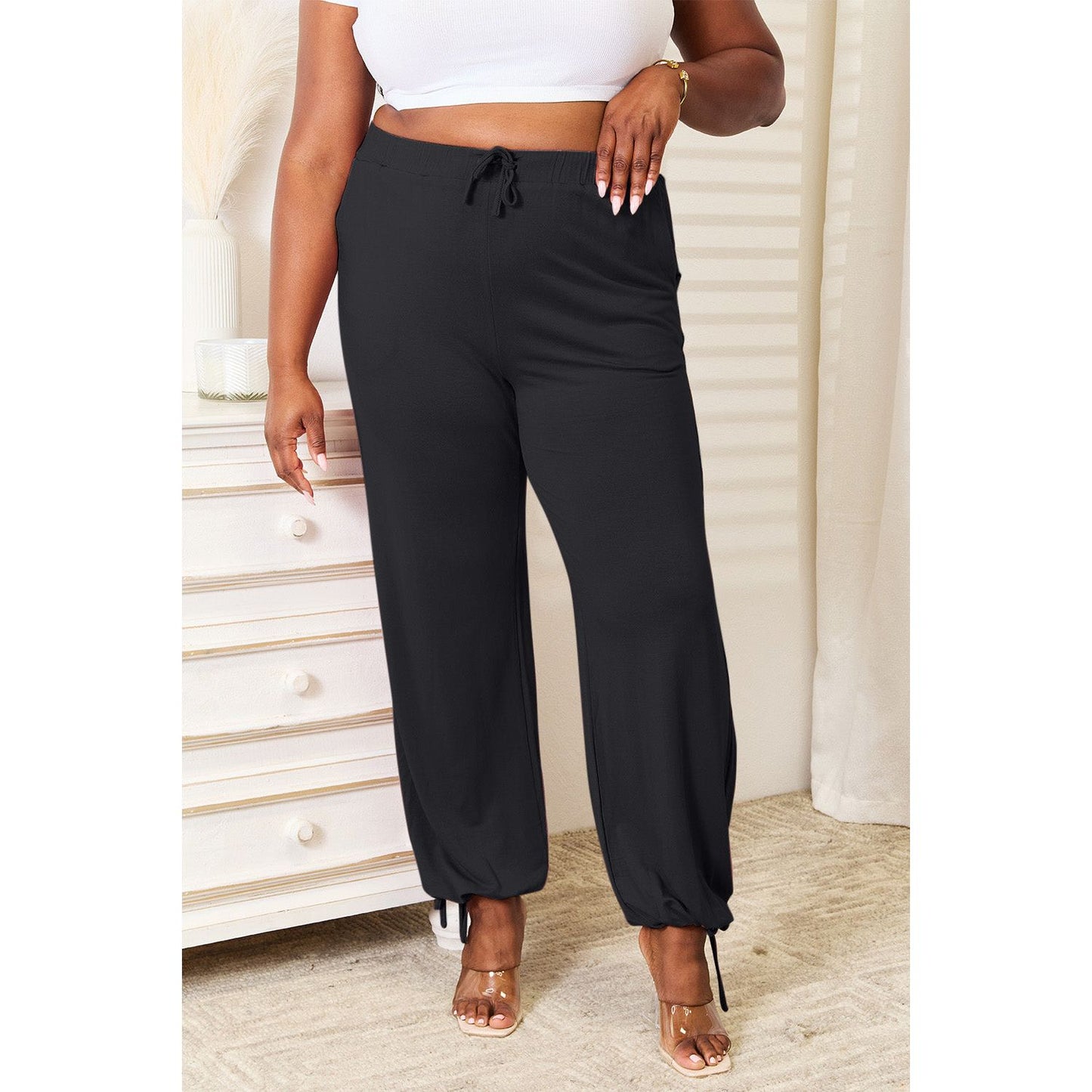 Basic Bae Full Size Soft Rayon Drawstring Waist Pants with Pockets