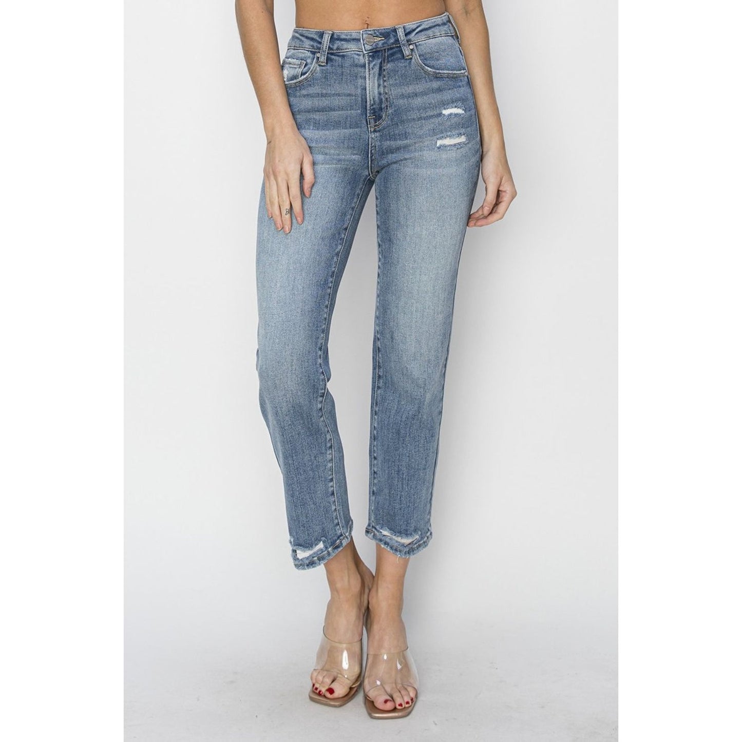 RISEN Full Size High Waist Distressed Cropped Jeans