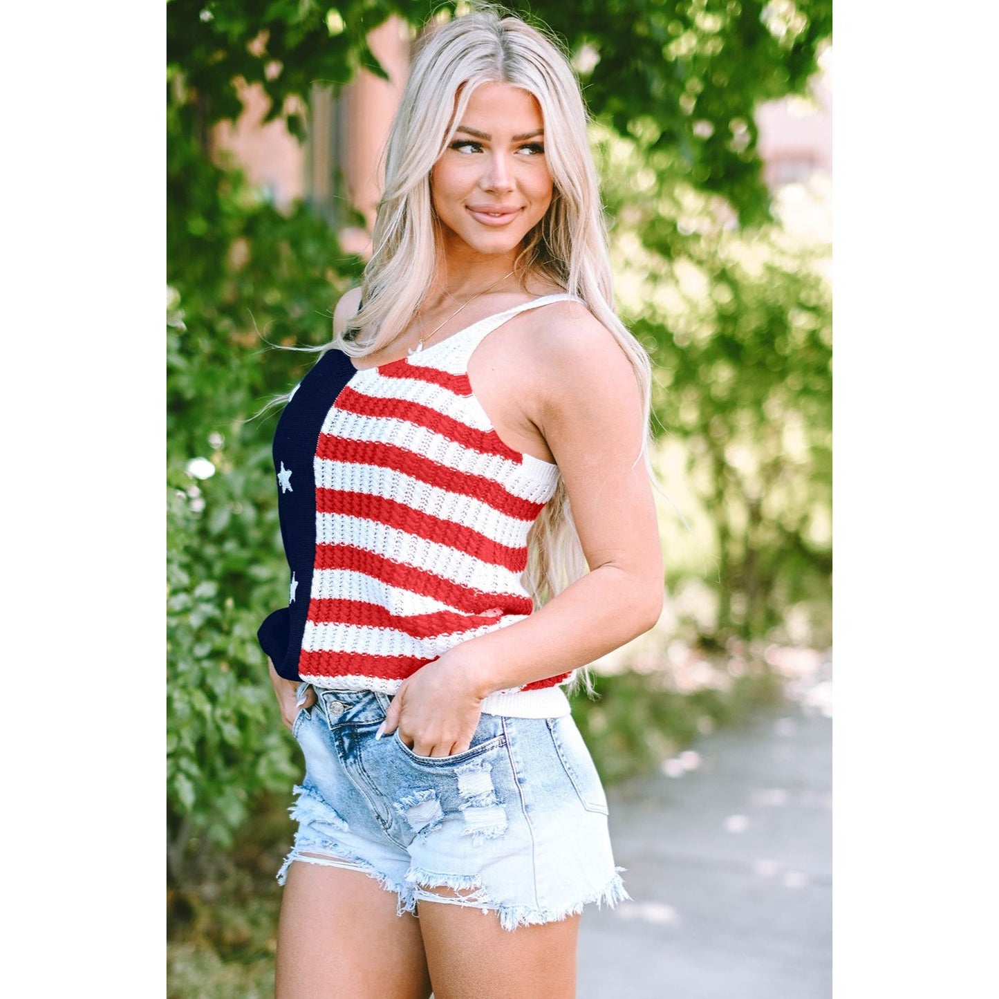 US Flag Theme V-Neck Knit Cami