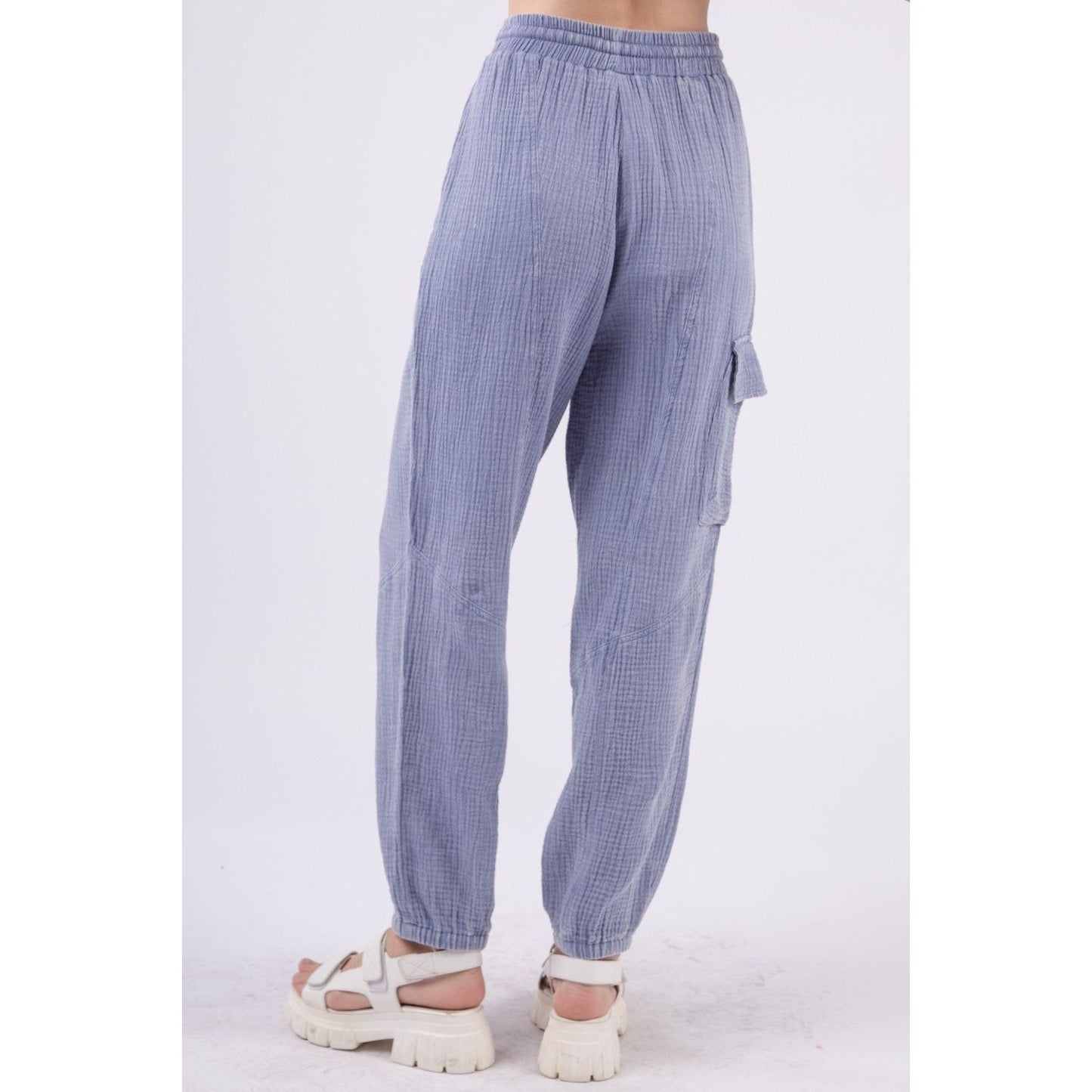 VERY J Washed Woven Crinkle Gauze Drawstring Cargo Pants