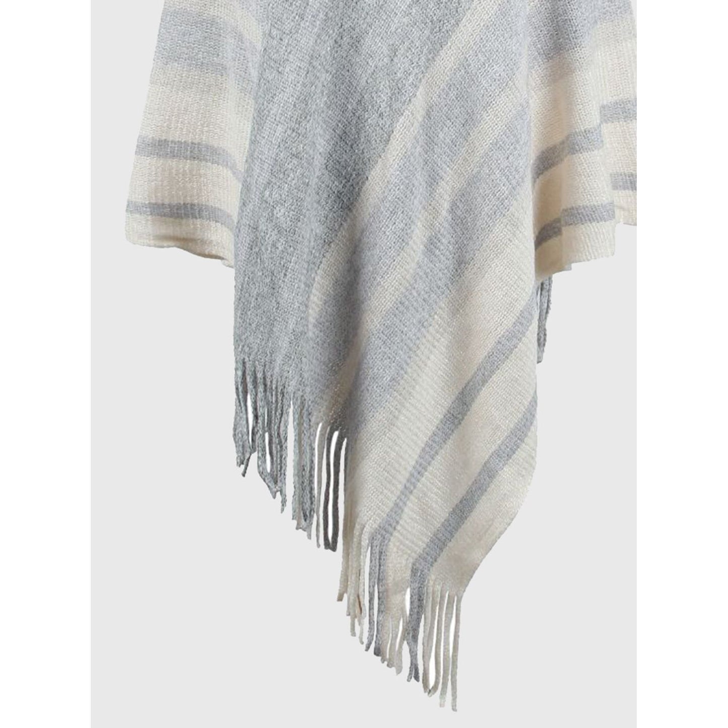 Striped Fringe Hem Hooded Poncho