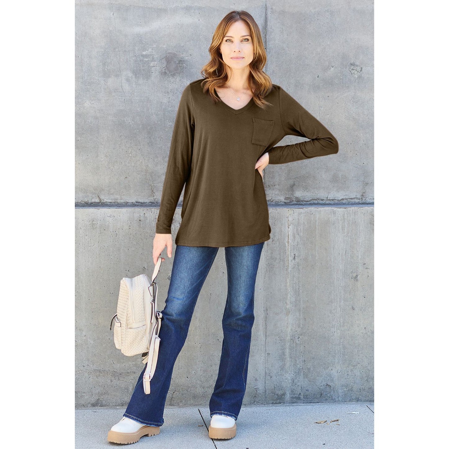 Basic Bae Full Size V-Neck Long Sleeve Top