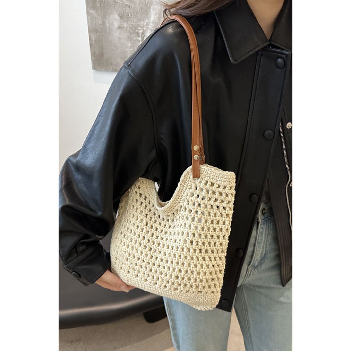 Openwork Woven Tote Bag