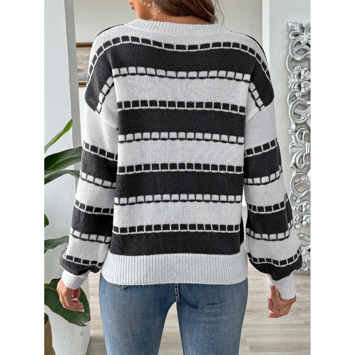 Striped Round Neck Long Sleeve Sweater