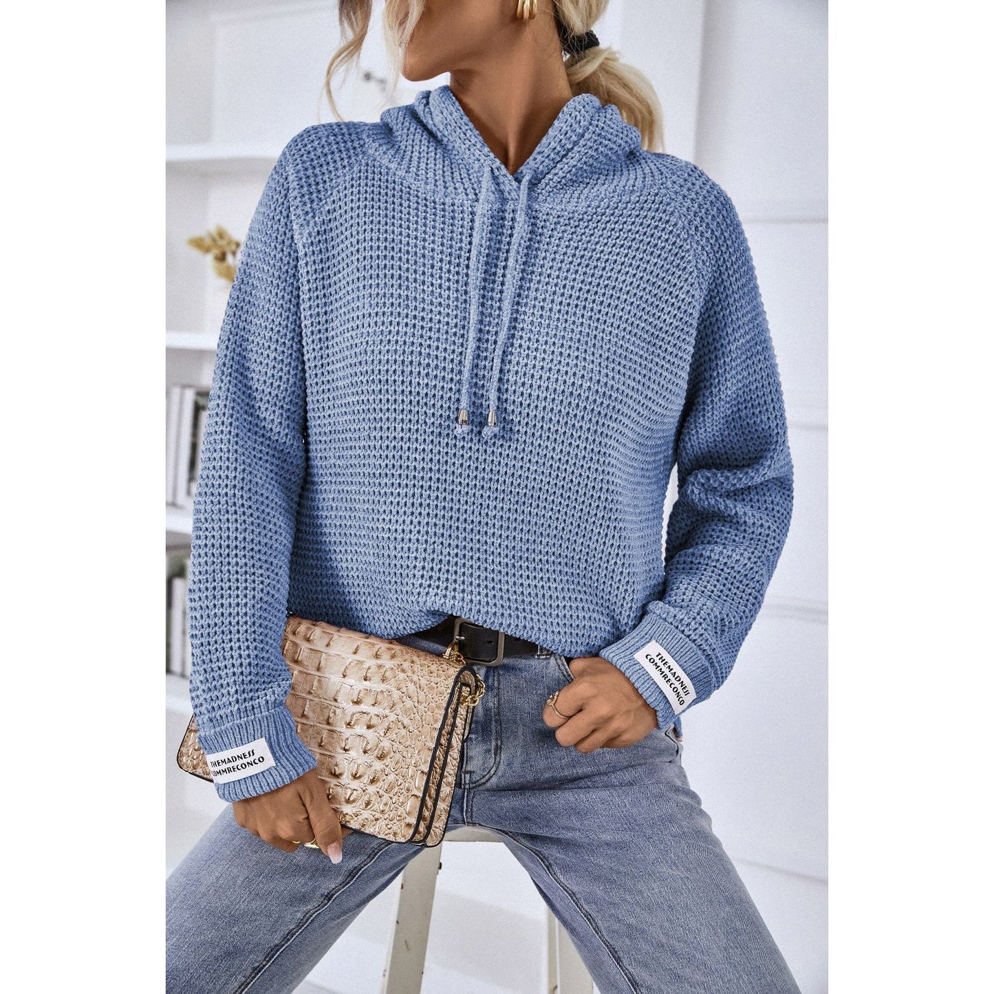 Drawstring Long Sleeve Hooded Sweater