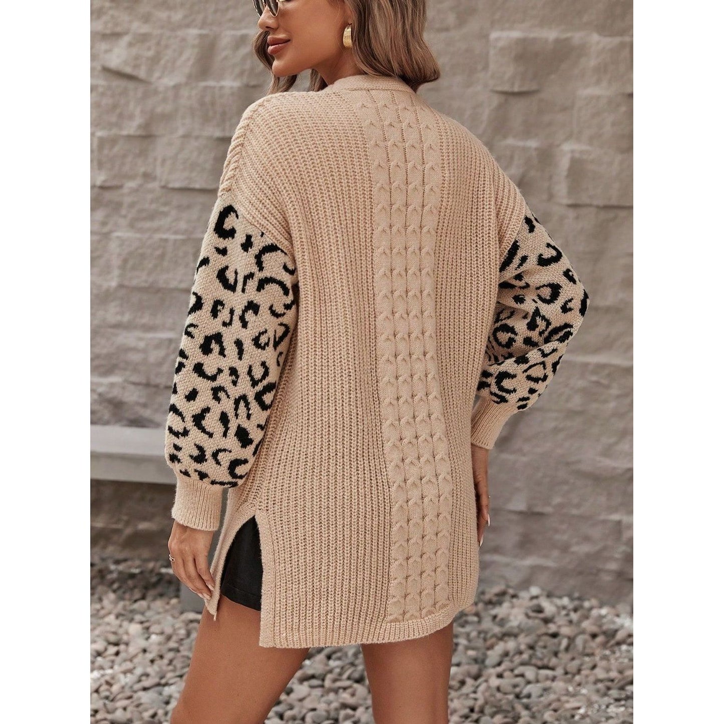 Pocketed Leopard Open Front Cardigan