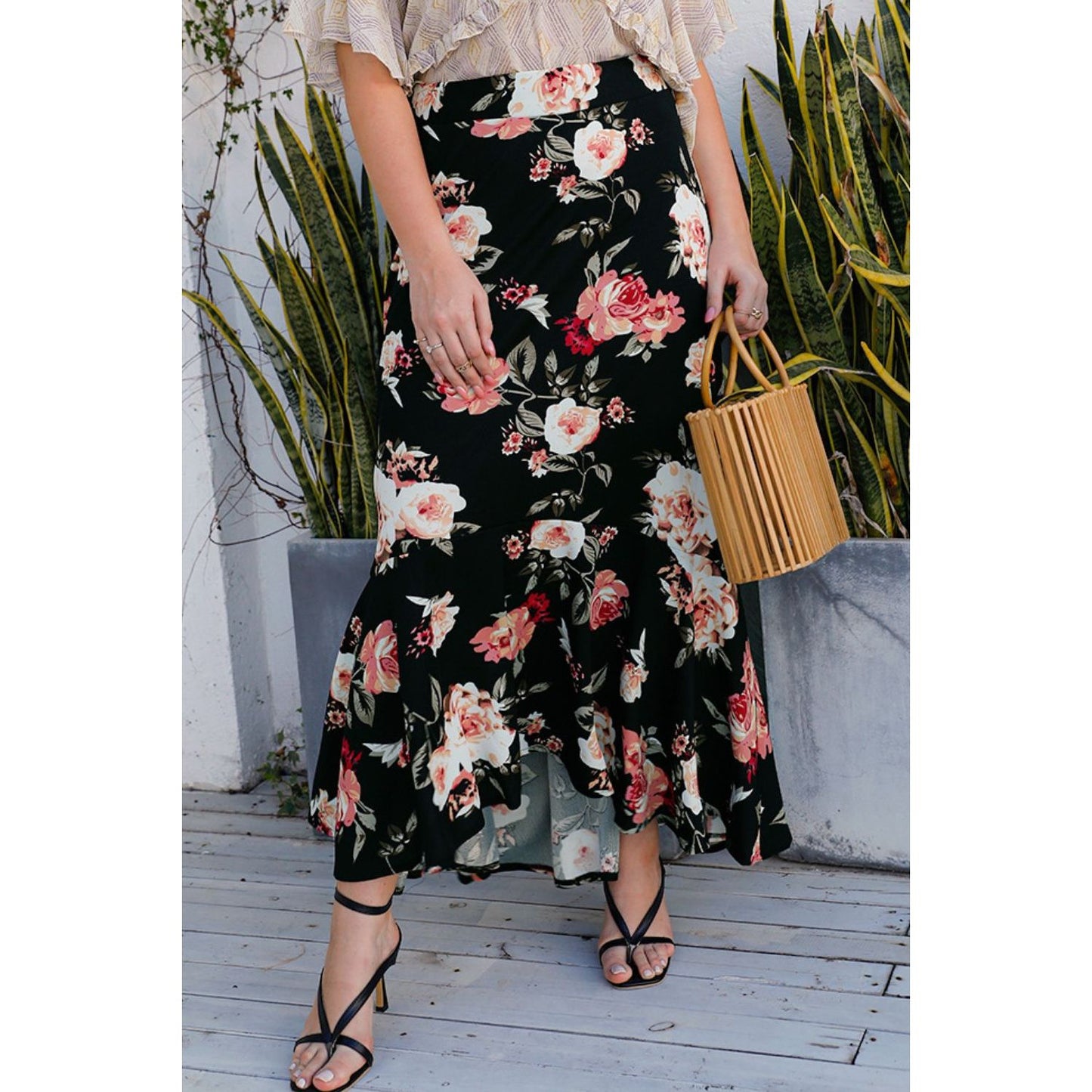 Plus Size Floral High-Rise Skirt