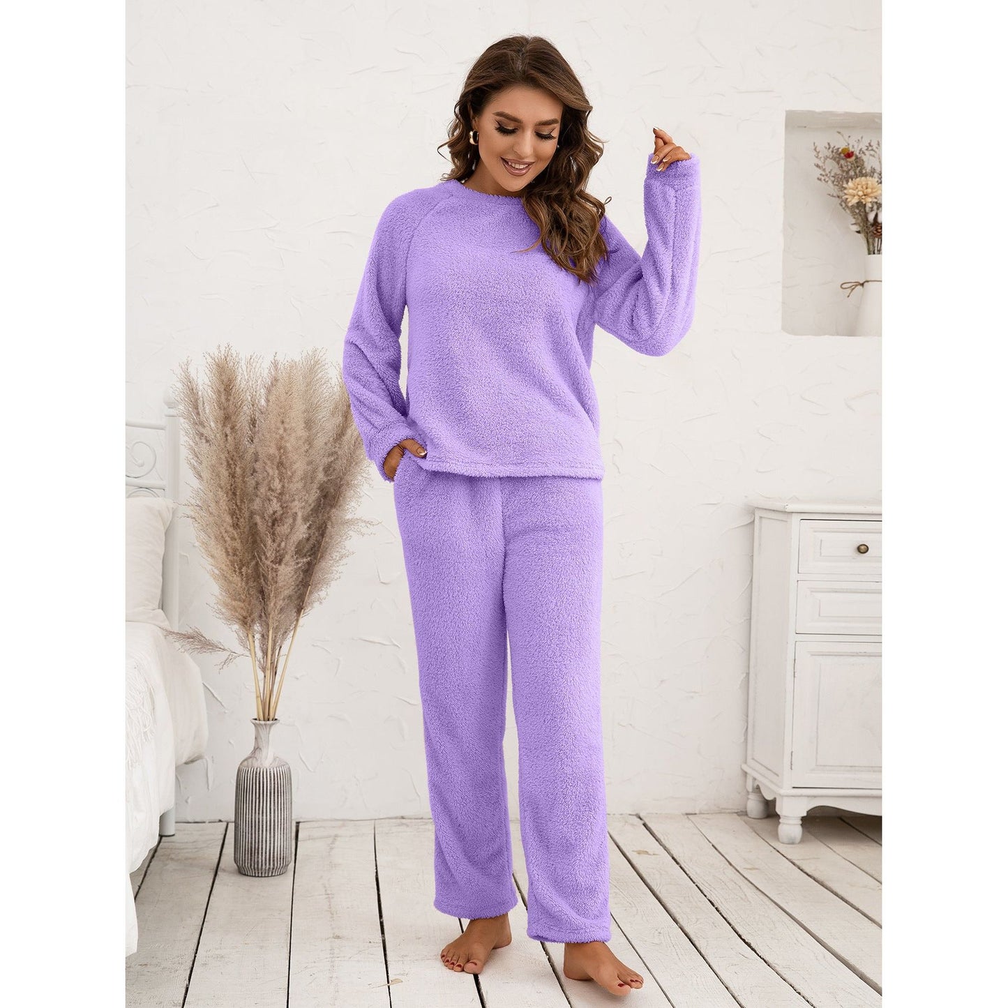 Ivy Lane Teddy Long Sleeve Top and Pants Lounge Set