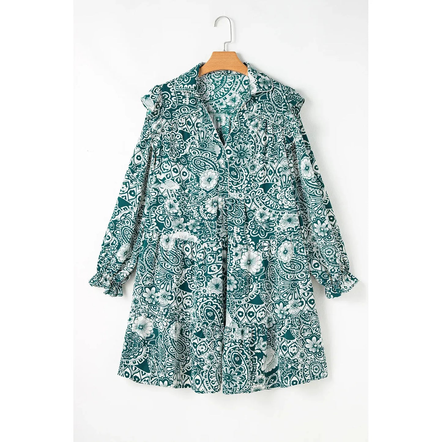 Plus Size Ruffled Printed Flounce Sleeve Dress