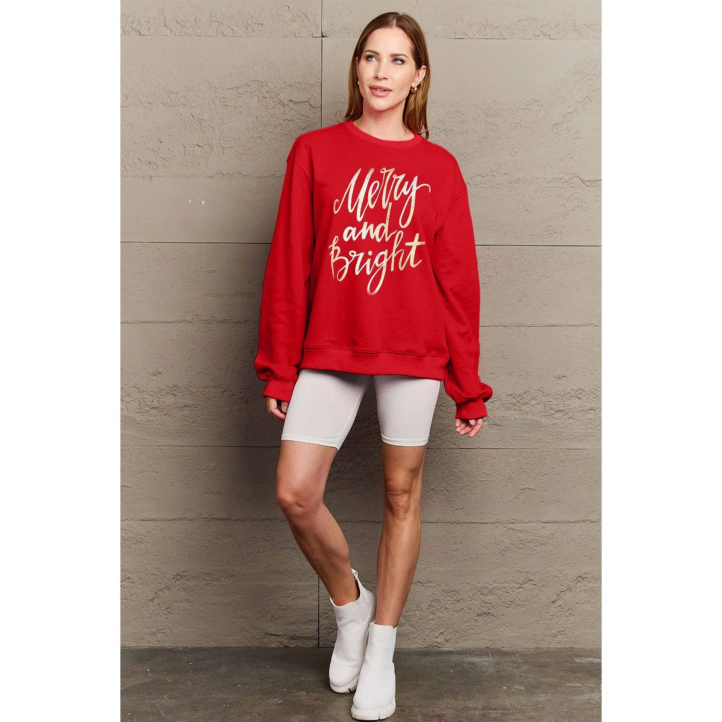 Simply Love Full Size MERRY AND BRIGHT Graphic Sweatshirt