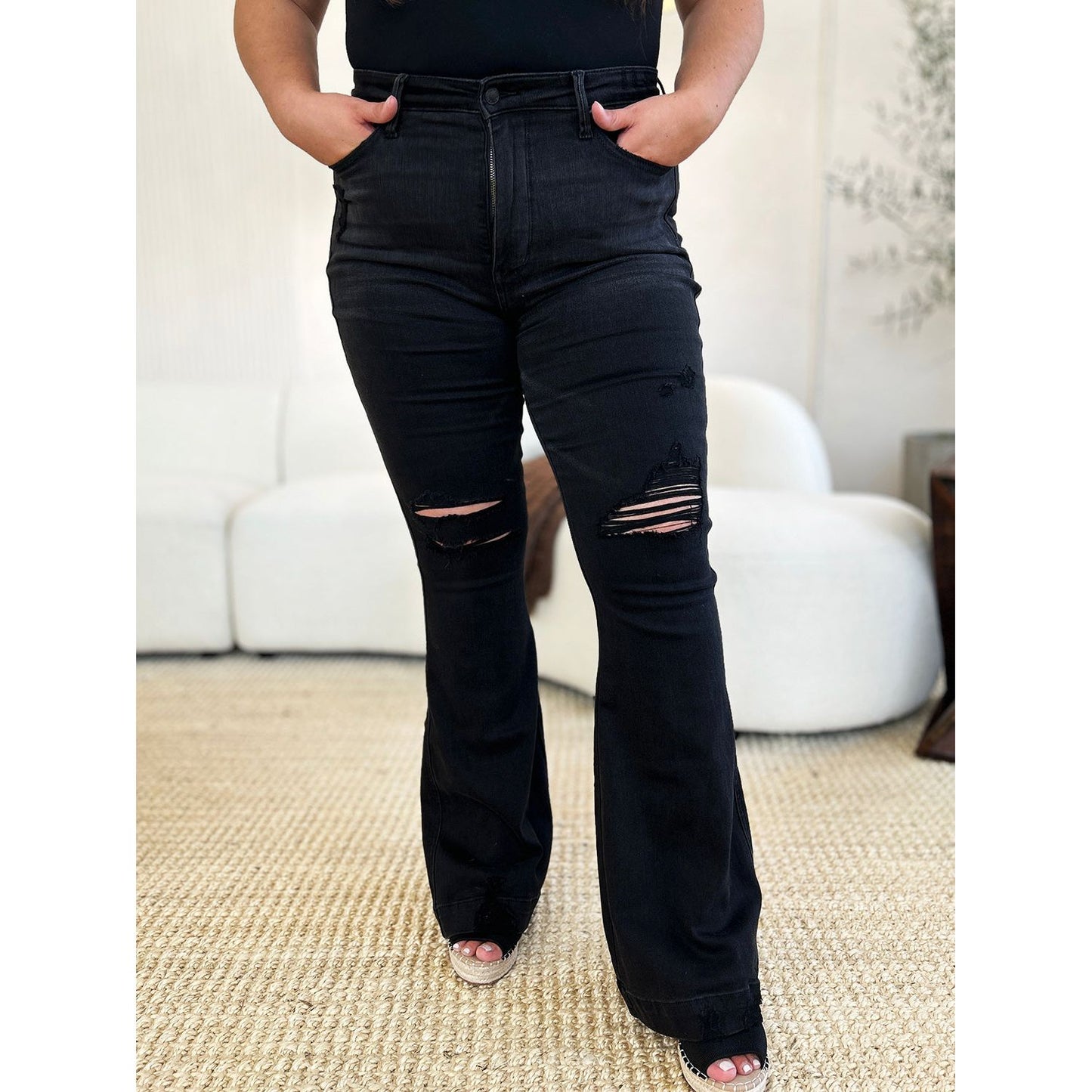 Judy Blue Full Size High Waist Distressed Flare Jeans