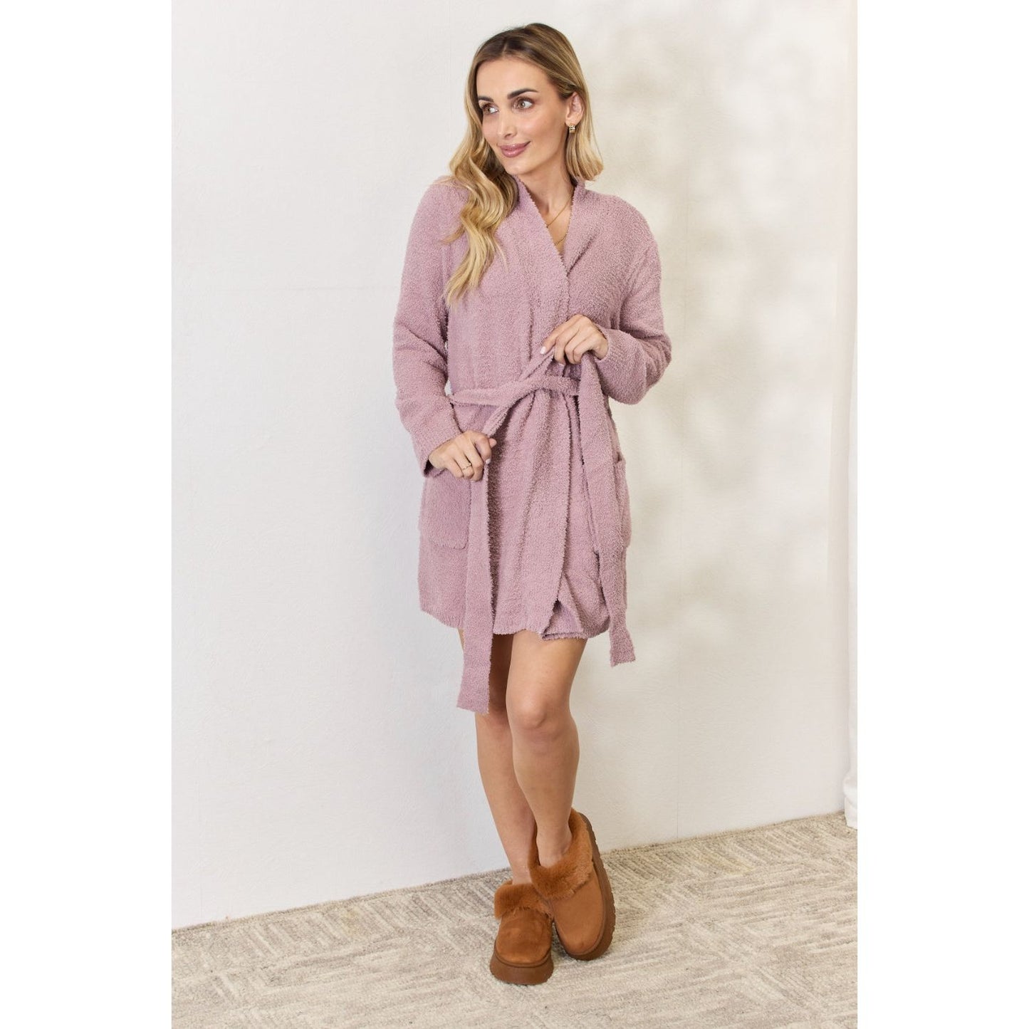 Hailey & Co Tie Front Long Sleeve Robe