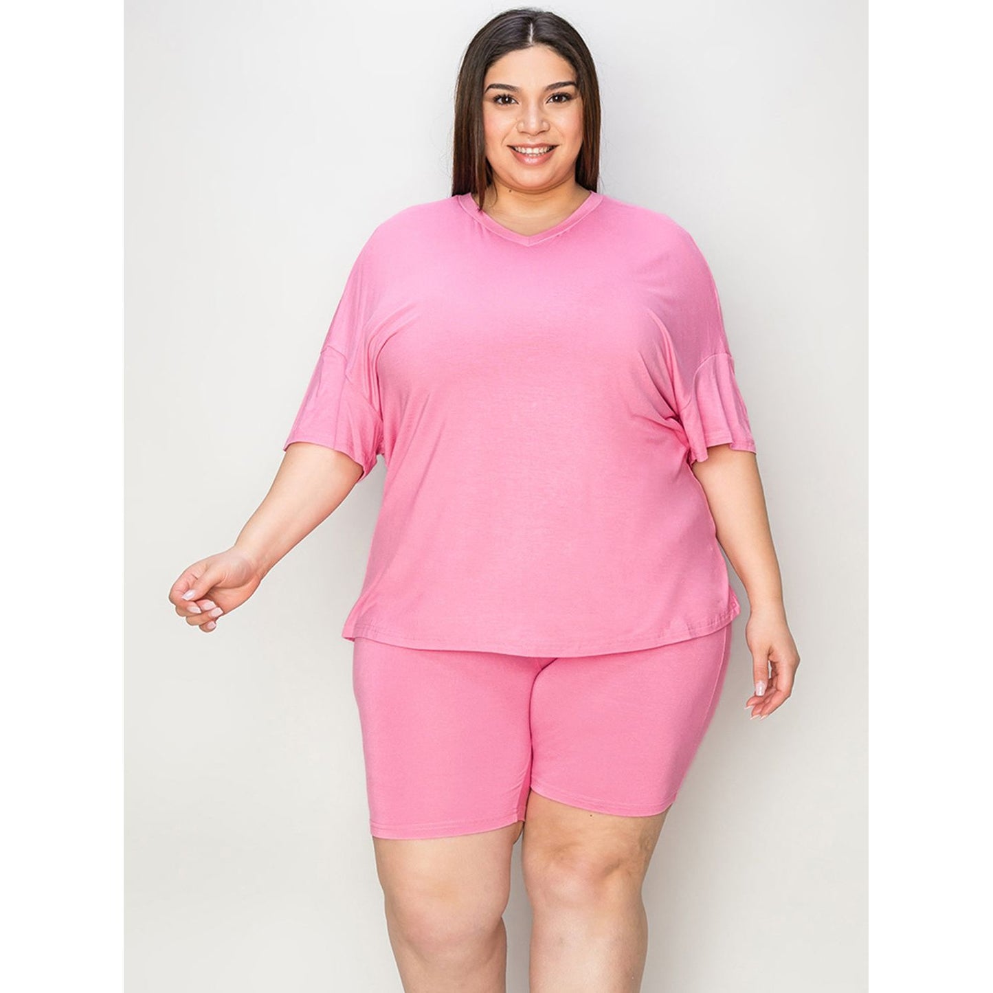 Basic Bae Full Size V-Neck Drop Shoulder T-Shirt and Shorts Set