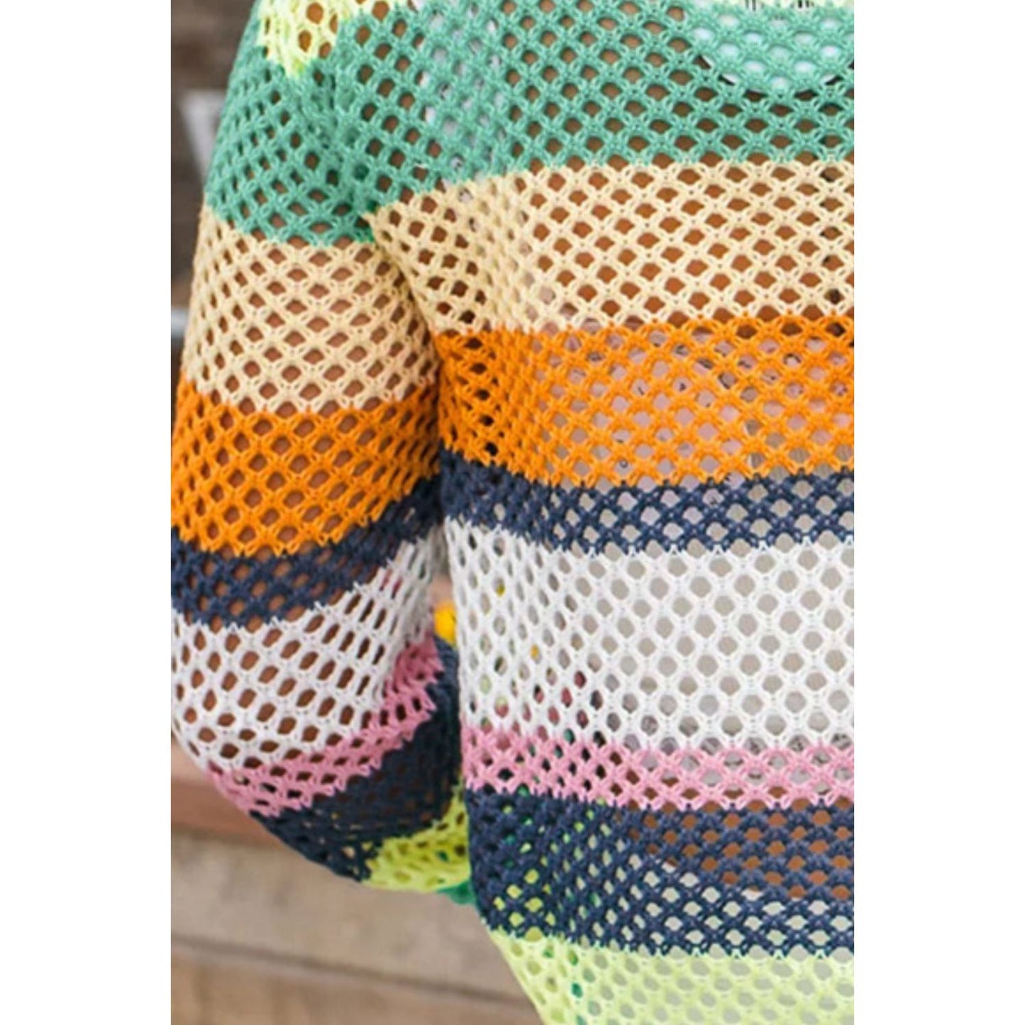 Openwork Color Block Round Neck Knit Top