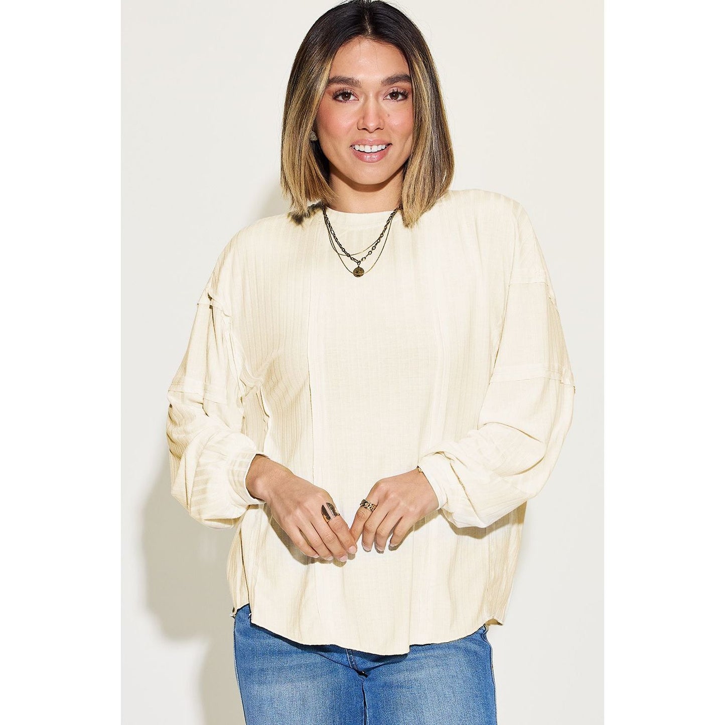 Basic Bae Full Size Ribbed Round Neck Long Sleeve T-Shirt