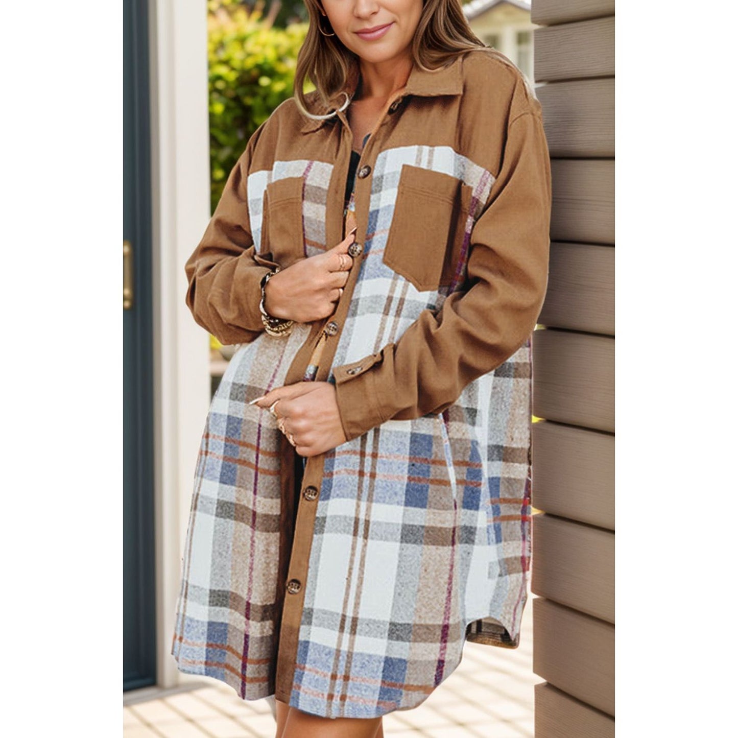 Pocketed Plaid Long Sleeve Mini Dress