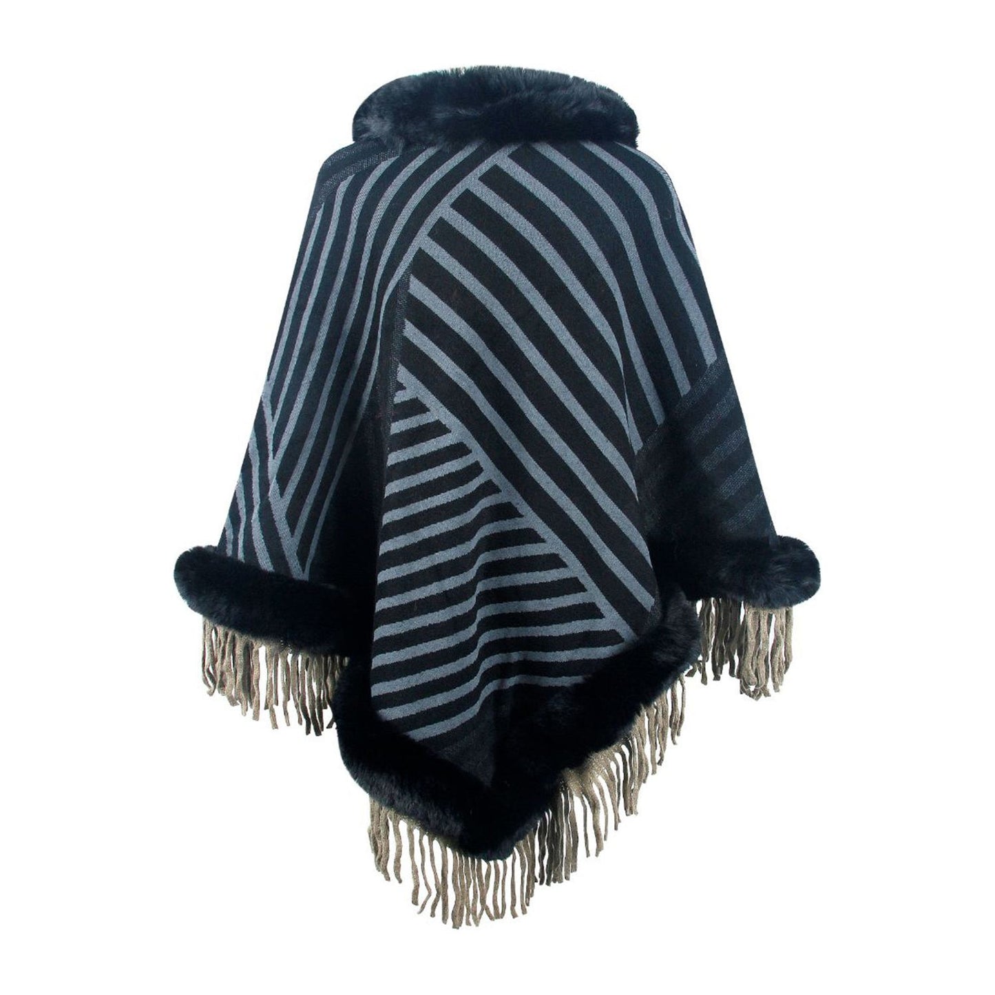 Striped Fringe Hem Poncho