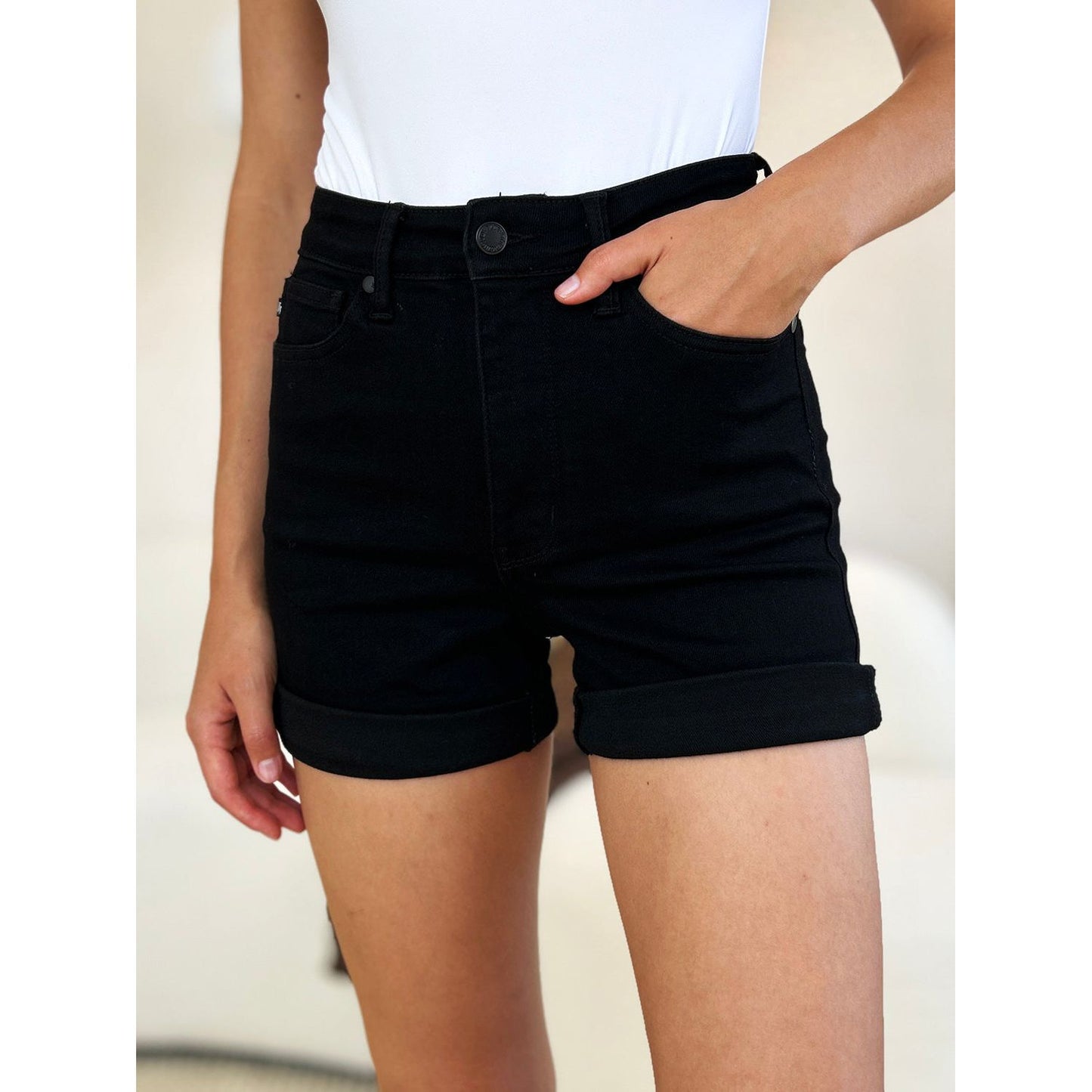 Judy Blue Full Size High Waist Tummy Control Cuffed Denim Shorts