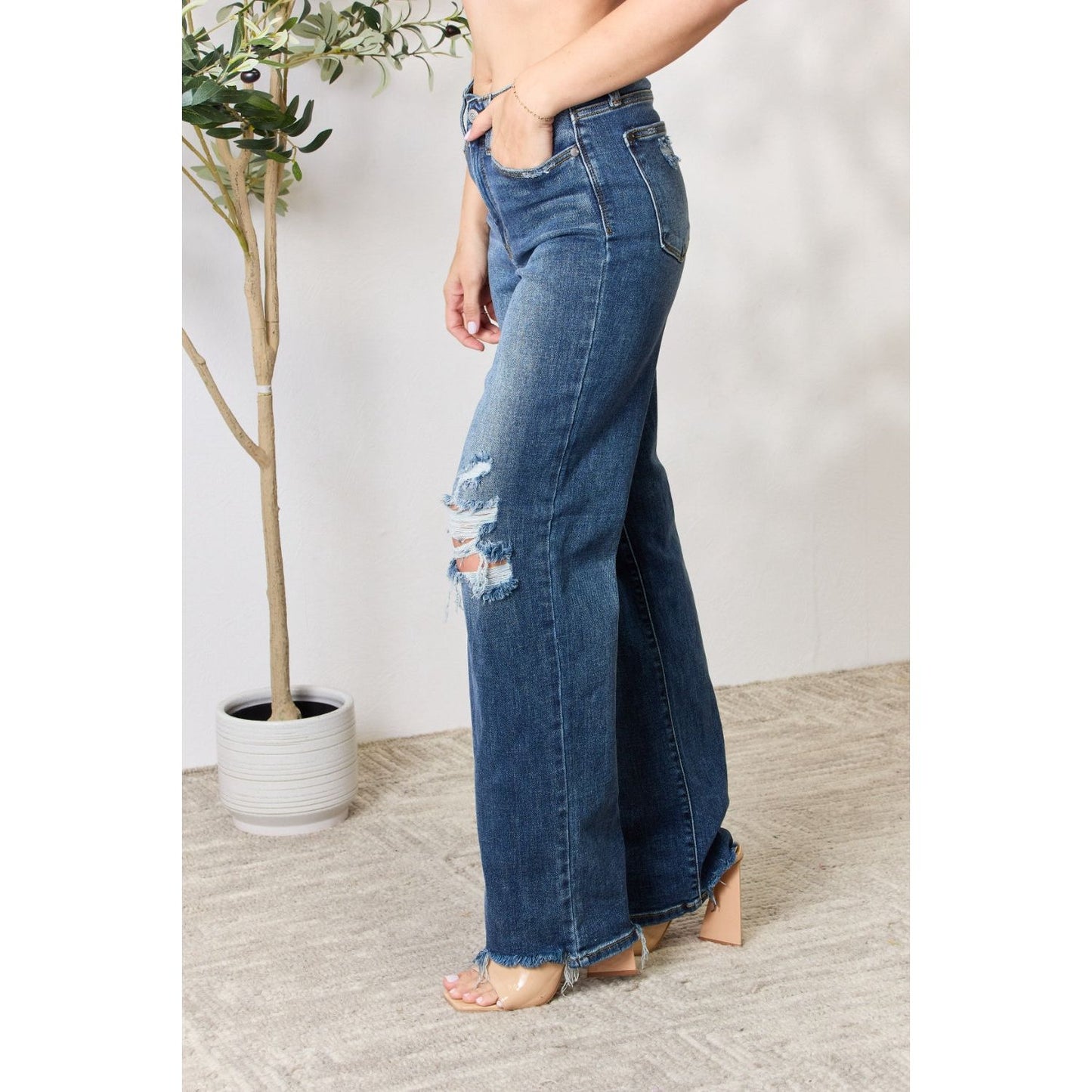 Judy Blue Full Size High Waist 90's Distressed Straight Jeans