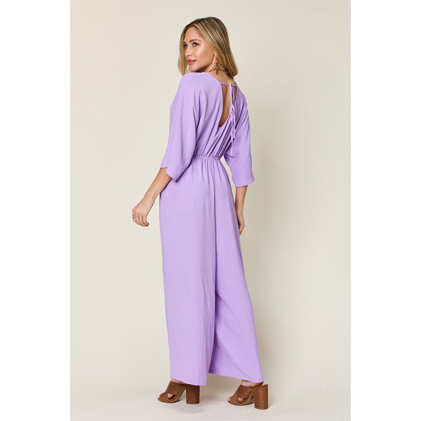 Double Take Full Size Surplice Wide Leg Jumpsuit with Pockets