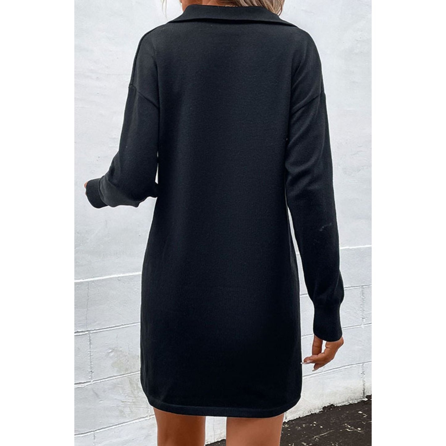 Perfee Quarter-Zip Dropped Shoulder Knit Dress