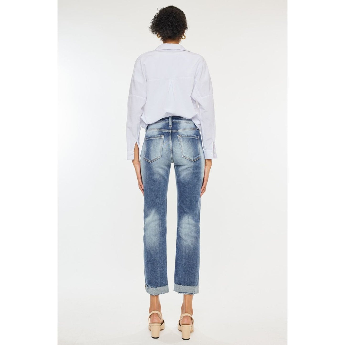 Kancan High Rise Cuffed Straight Jeans