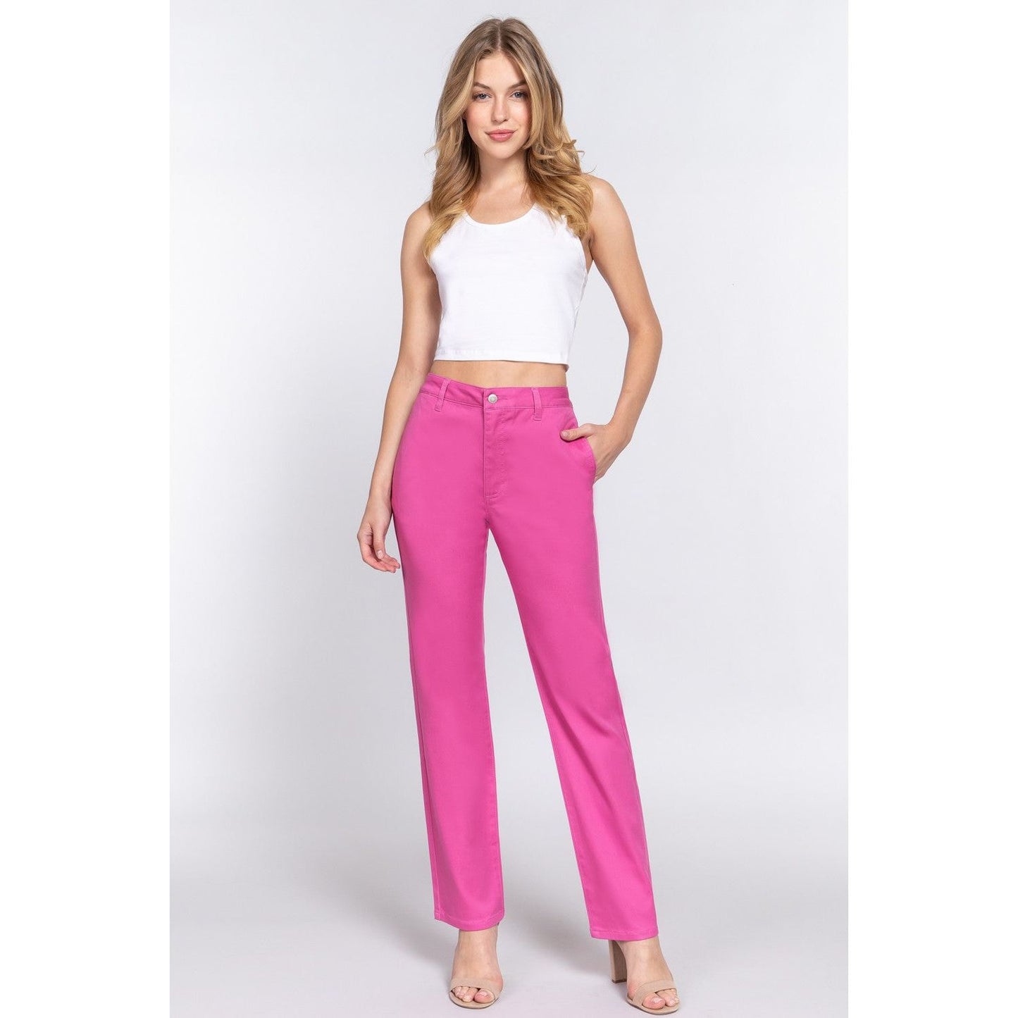 ACTIVE BASIC High Waist Straight Twill Pants