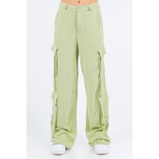 American Bazi Linen Wide Leg Cargo Pants