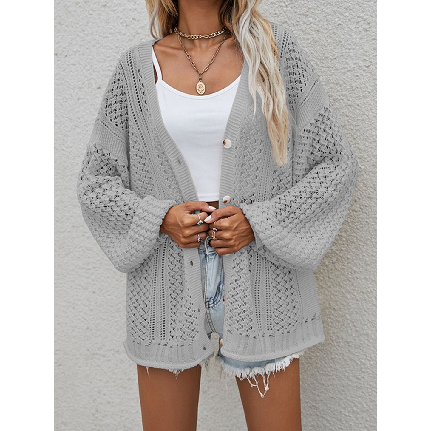 Openwork Button Front Cardigan