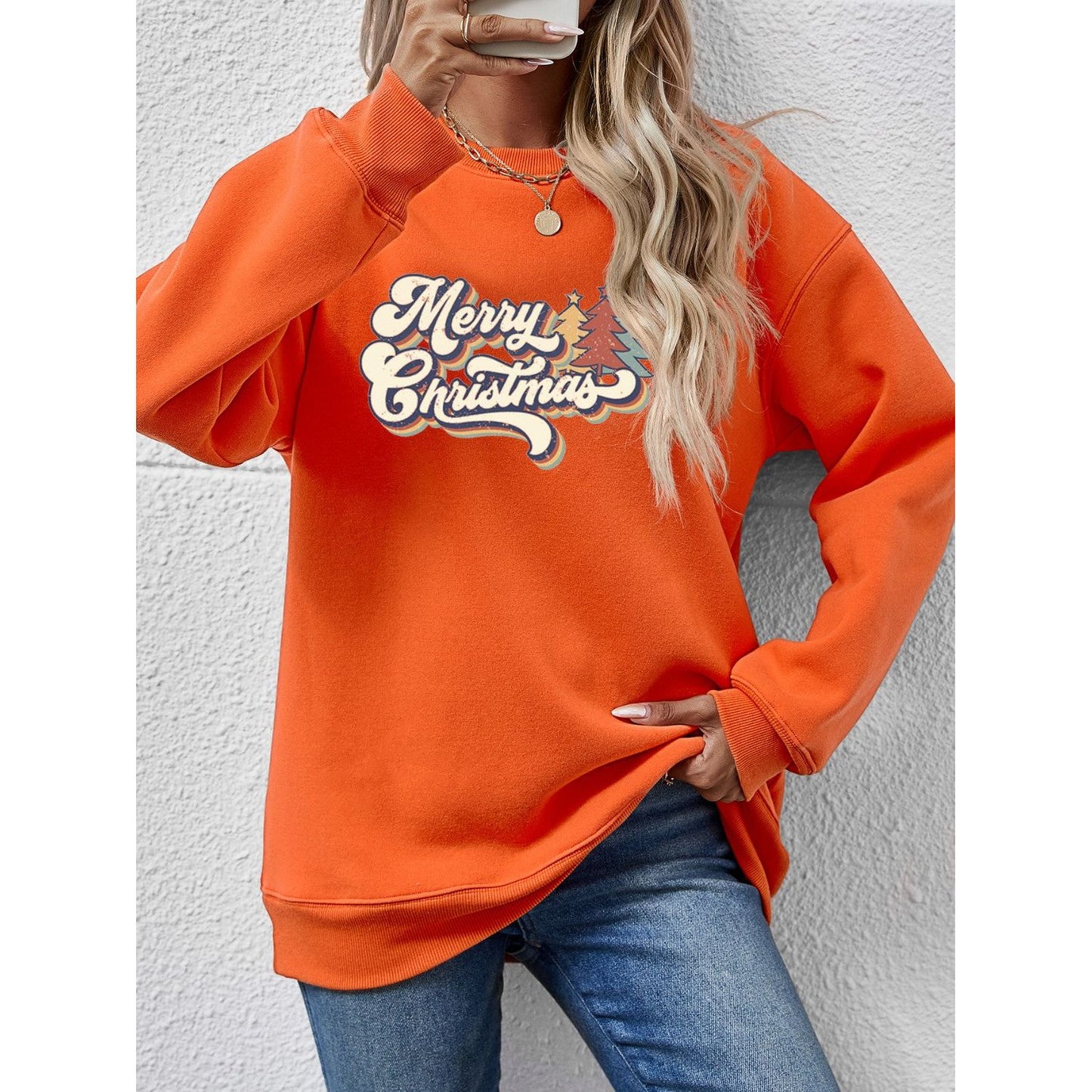 Christmas Letter Graphic Round Neck Sweatshirt