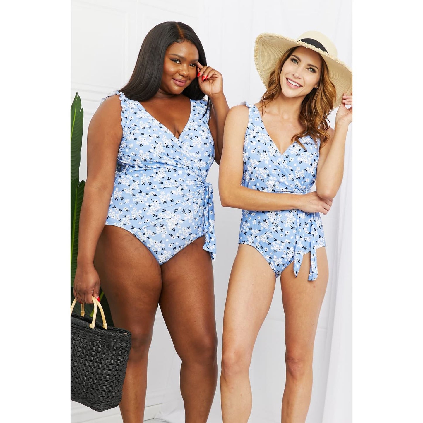 Marina West Swim Full Size Float On Ruffle Faux Wrap One-Piece in Blossom Blue