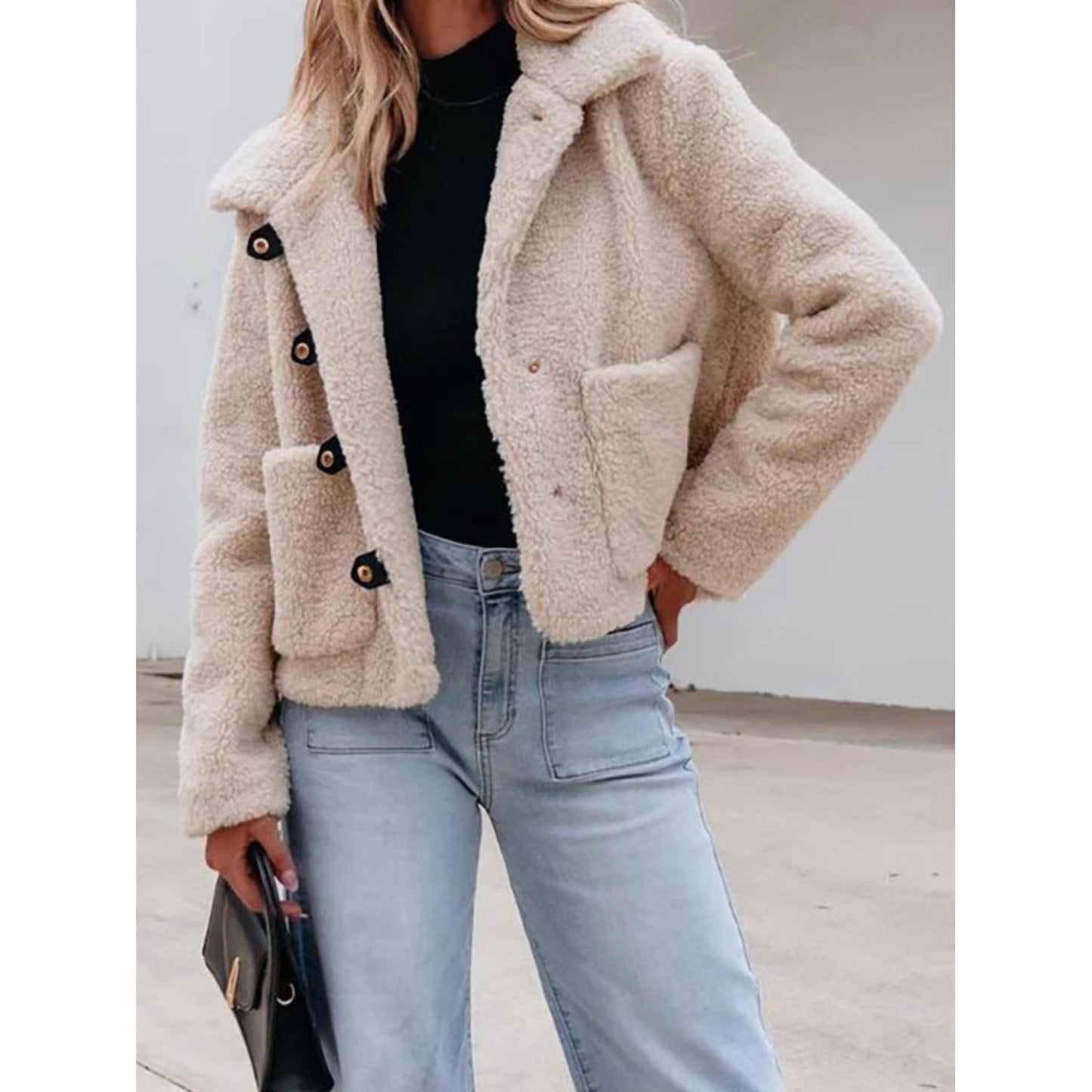 Snap Down Long Sleeve Fuzzy Jacket