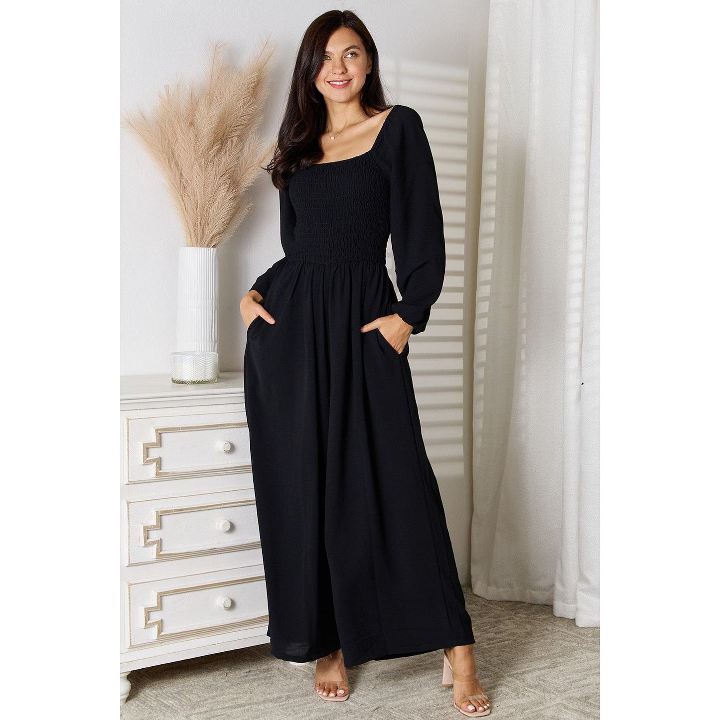 Double Take Square Neck Jumpsuit with Pockets