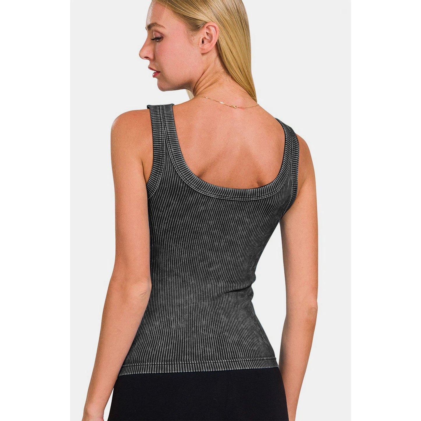 Zenana 2 Way Neckline Washed Ribbed Cropped Tank