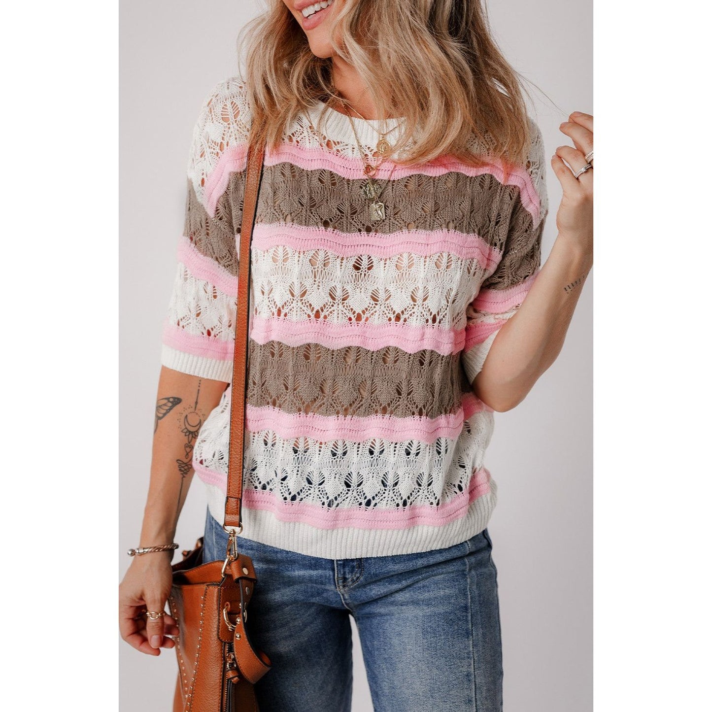 Color Block Round Neck Knit Top