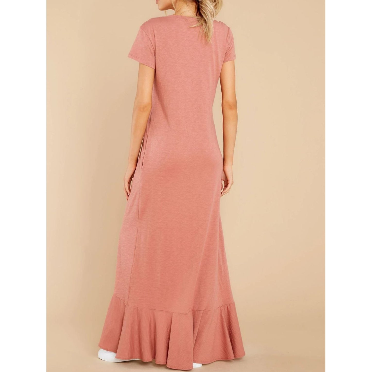 Slit Round Neck Short Sleeve Maxi Dress