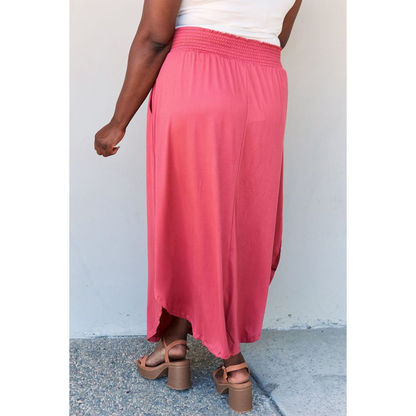 Doublju Comfort Princess Full Size High Waist Scoop Hem Maxi Skirt