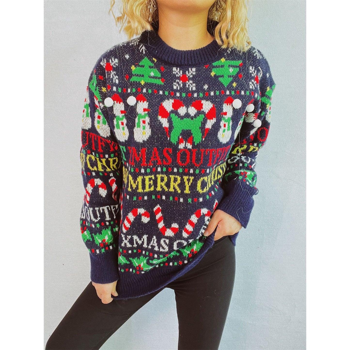 Christmas Pattern Round Neck Long Sleeve Sweater