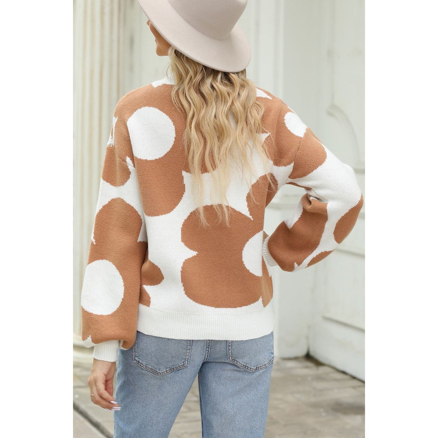 Flower Round Neck Dropped Shoulder Sweater