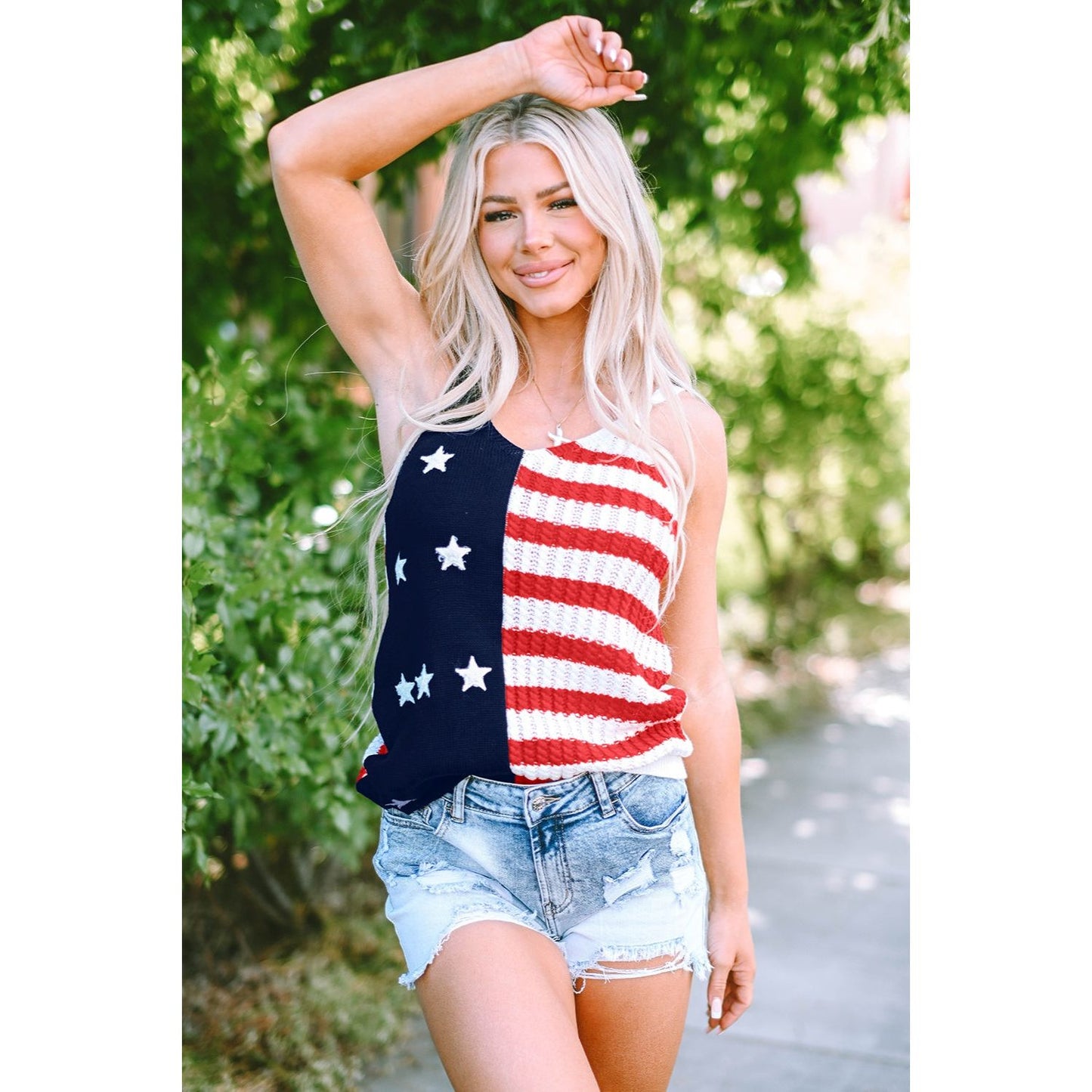 US Flag Theme V-Neck Knit Cami