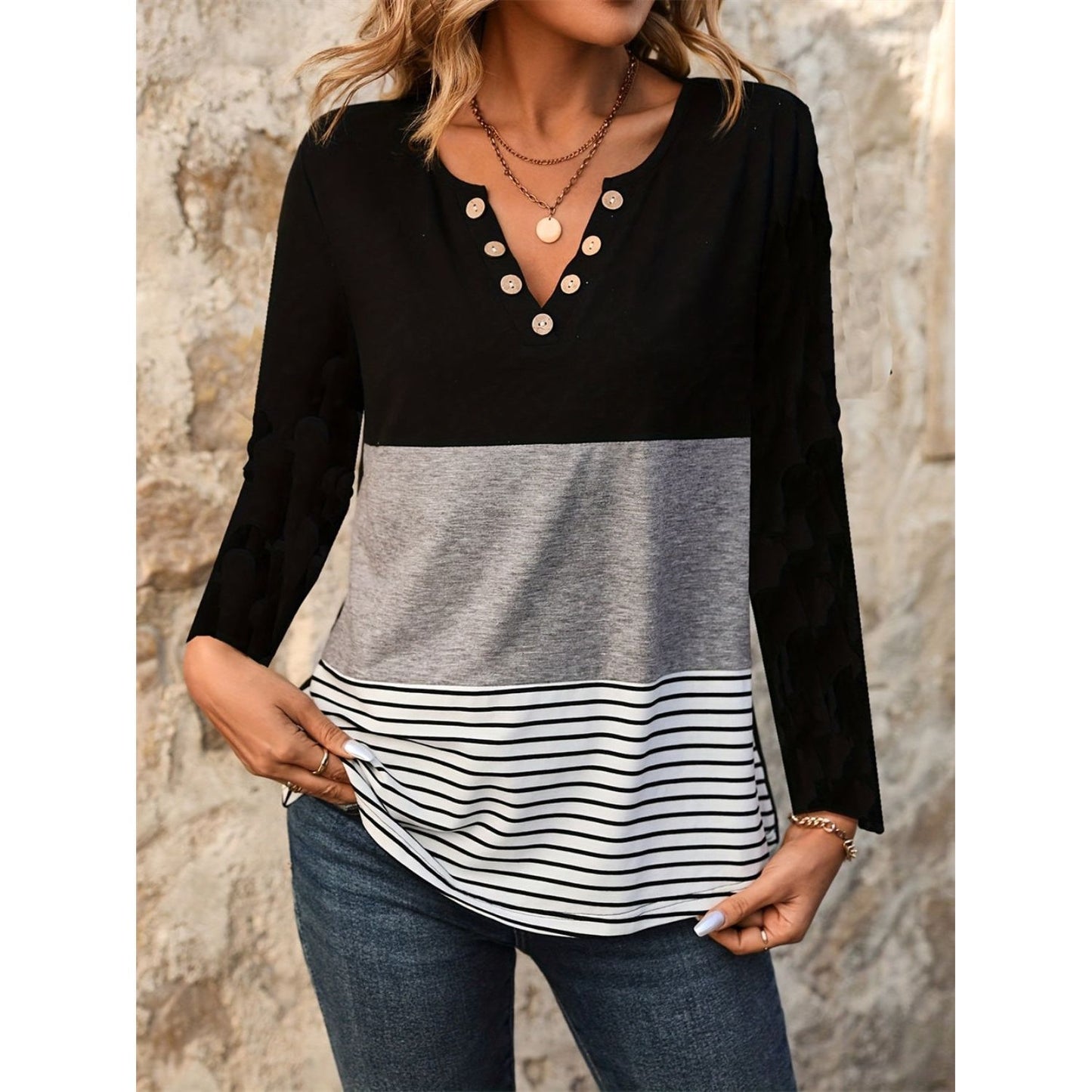 Notched Long Sleeve T-Shirt