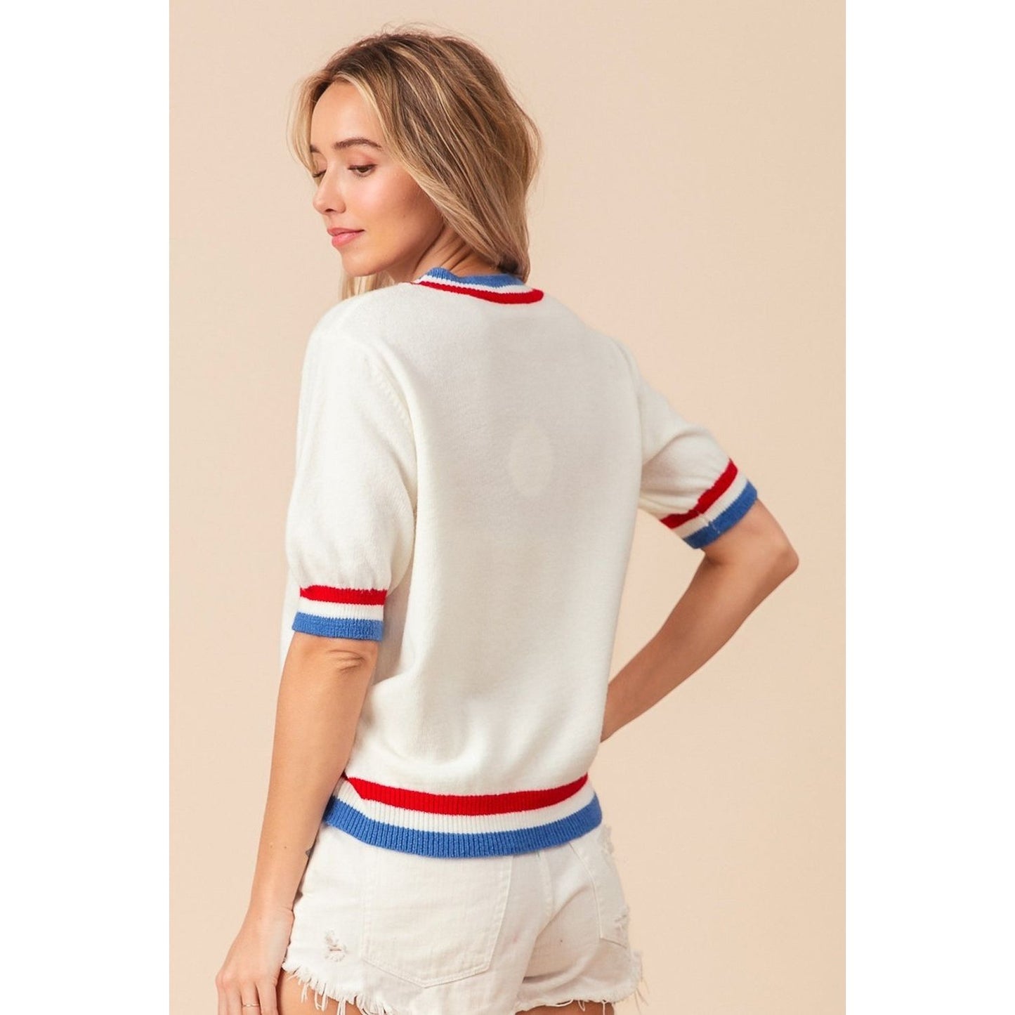 BiBi US Flag Theme Striped Heart Sweater