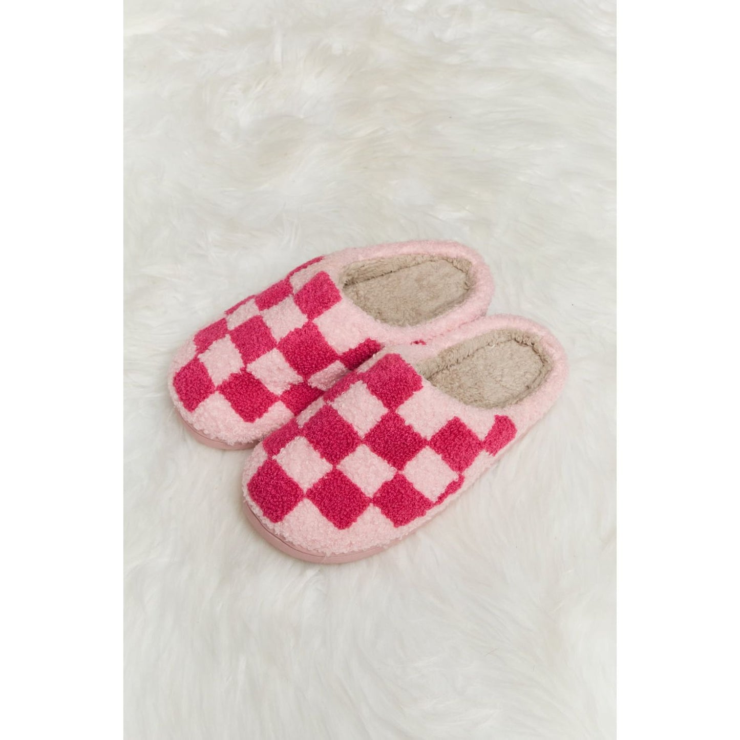 Melody Checkered Print Plush Slide Slippers