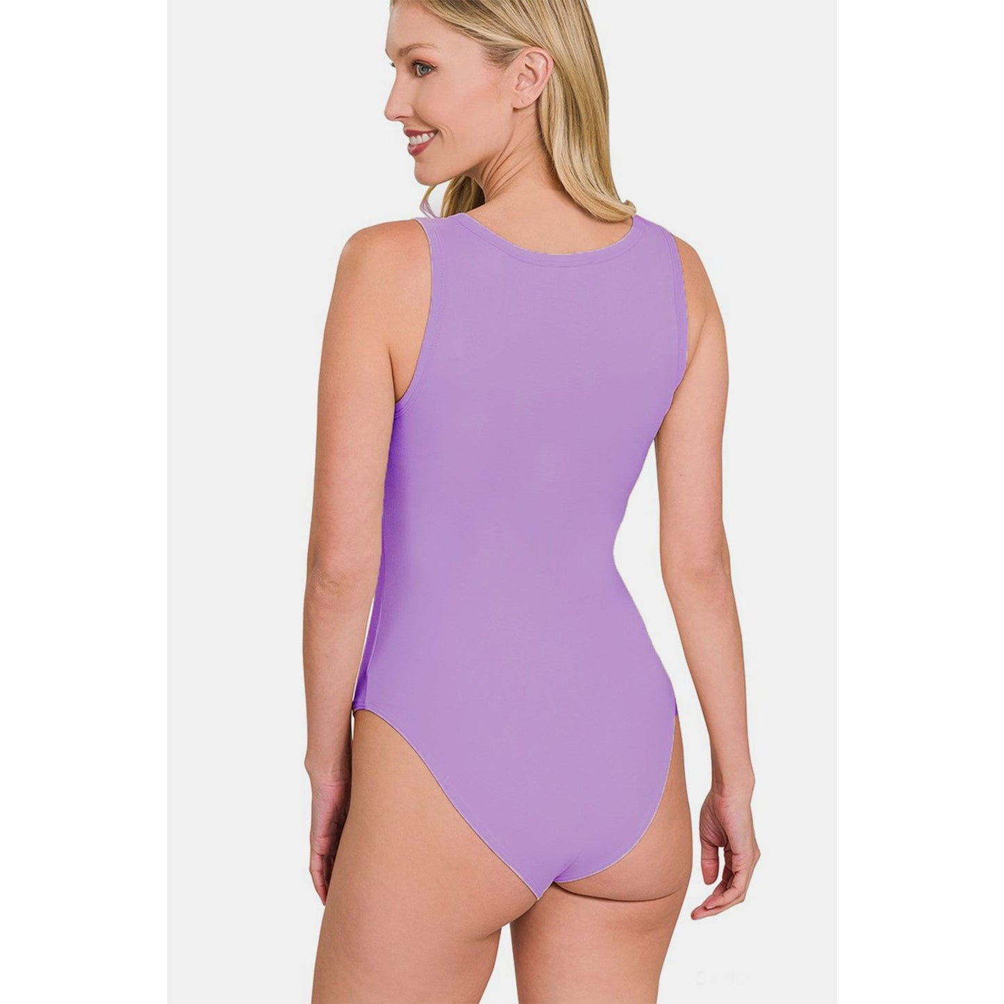 Zenana Microfiber Notched Sleeveless Bodysuit