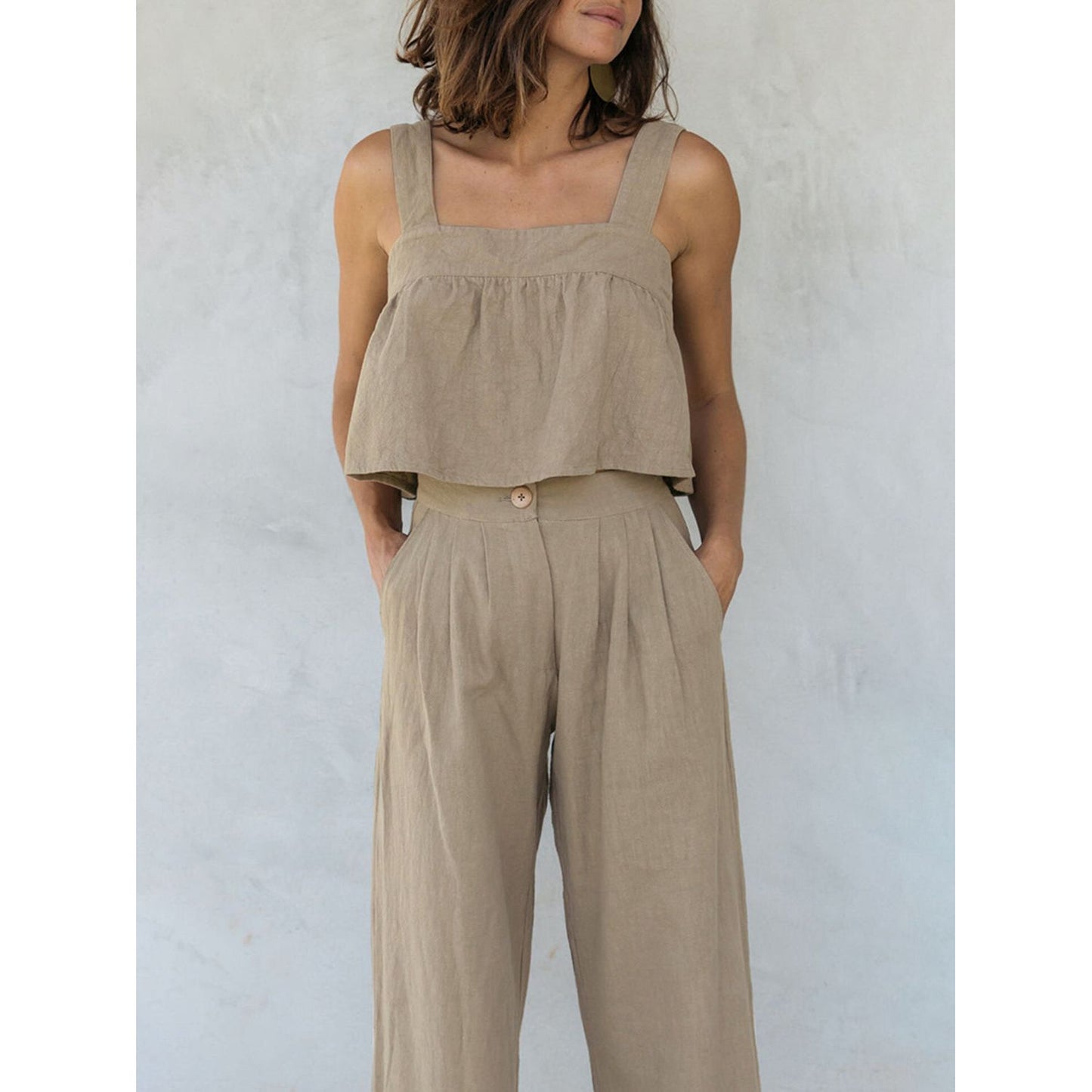 Square Neck Wide Strap Top and Pants Set