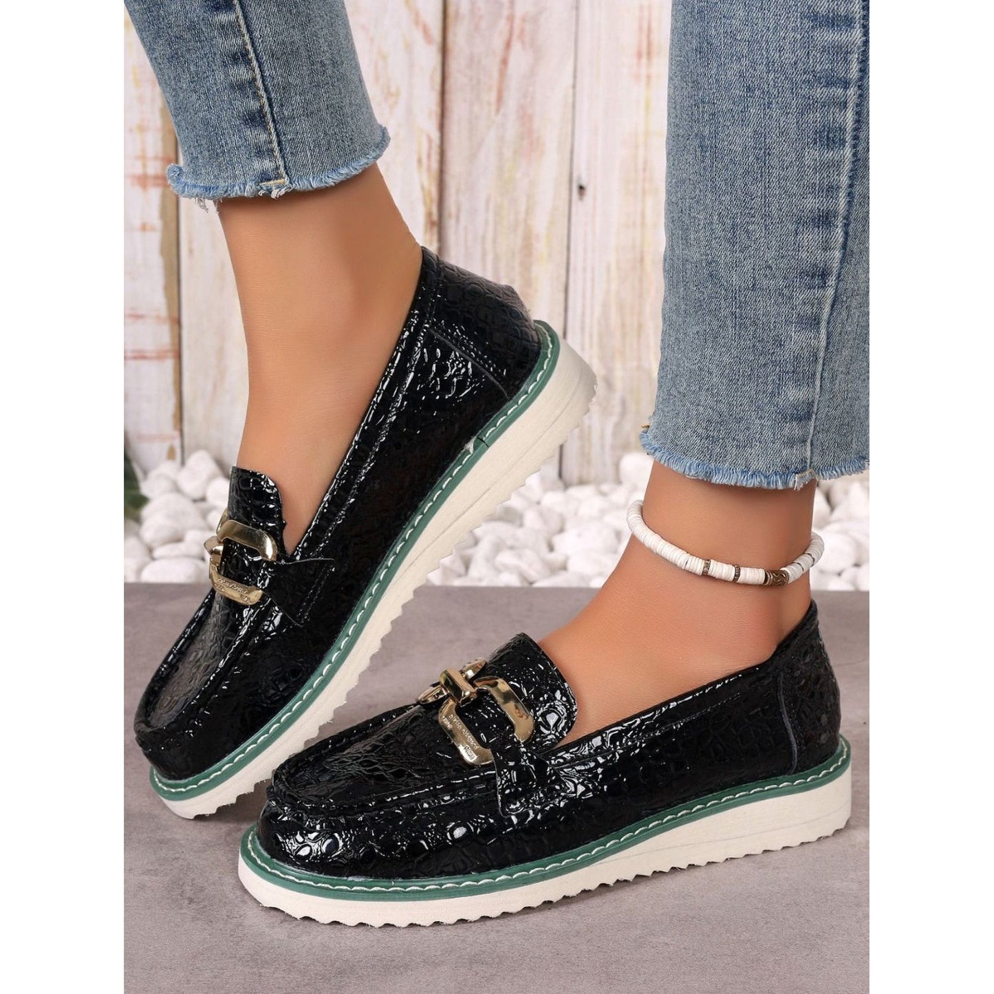 PU Leather Buckle Trim Loafers